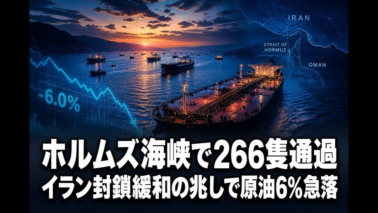 経済ニュース: ホルムズ海峡で26隻通過 イラン封鎖緩和の兆しで原油6%急落