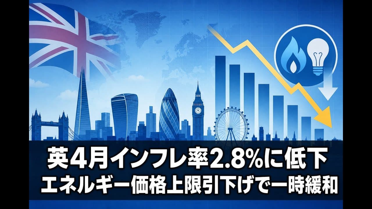 経済ニュース: 英4月インフレ率2.8%に低下 エネルギー価格上限引下げで一時緩和