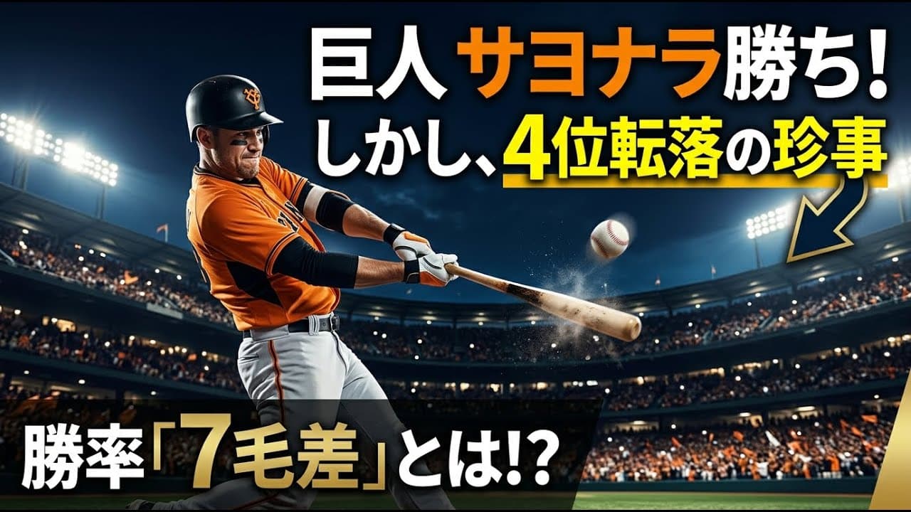 スポーツニュース: 巨人サヨナラ勝ちも4位後退 勝率「7毛差」の珍事