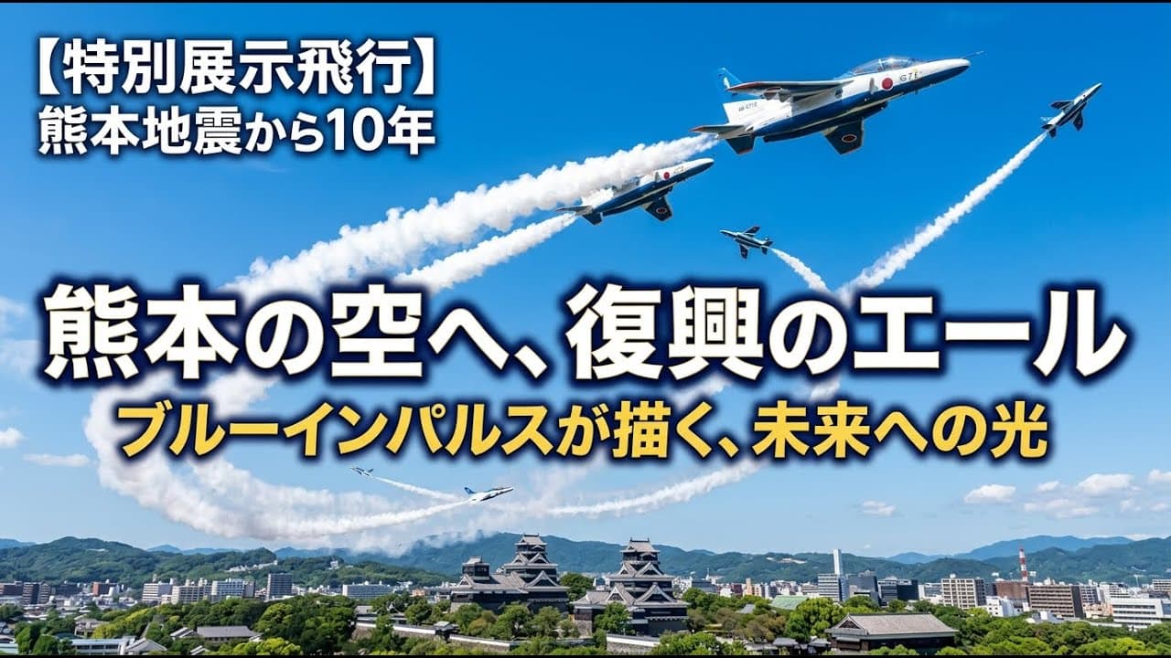 社会ニュース: 熊本地震から10年　ブルーインパルスが熊本の空に描く復興へのエール