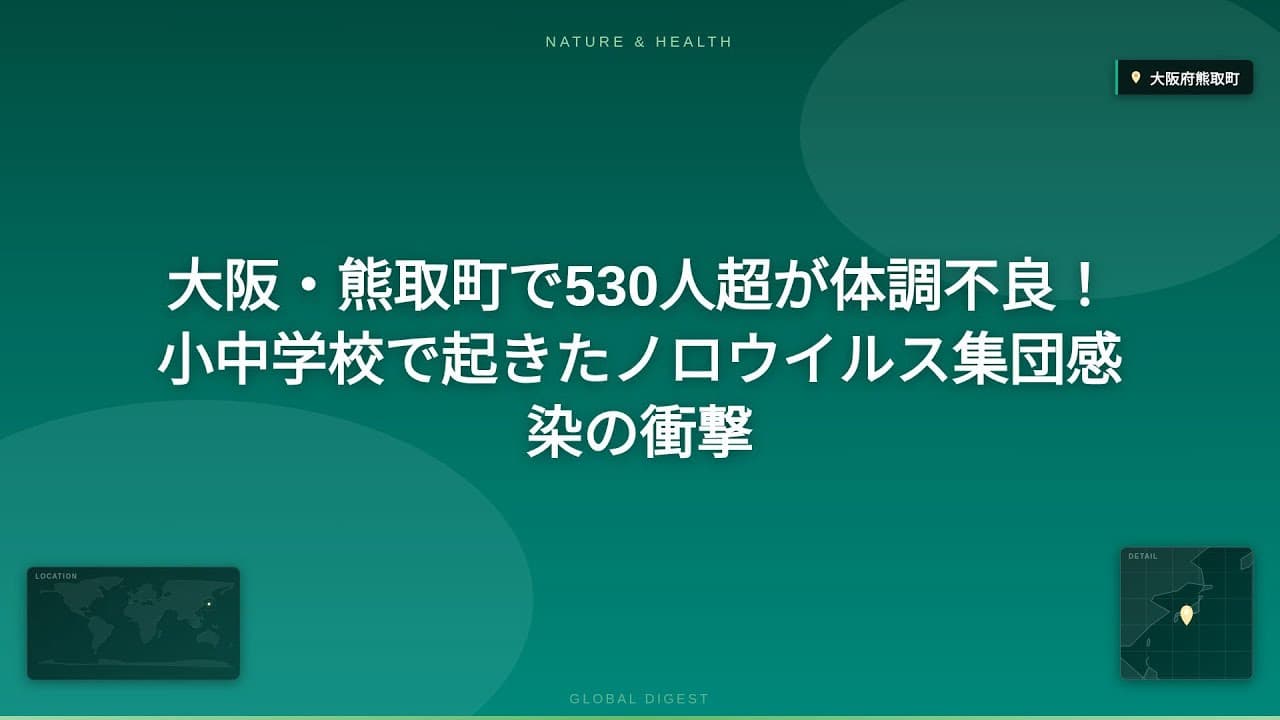 医療ニュース: 大阪・熊取町で530人超が体調不良！小中学校で起きたノロウイルス集団感染の衝撃