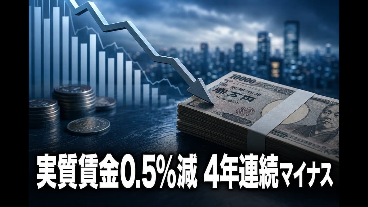 経済ニュース: 実質賃金0.5%減 4年連続マイナス