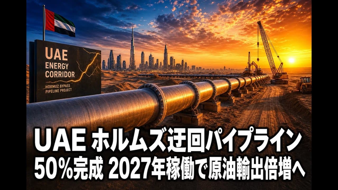 経済ニュース: UAE ホルムズ迂回パイプライン50％完成 2027年稼働で原油輸出倍増へ