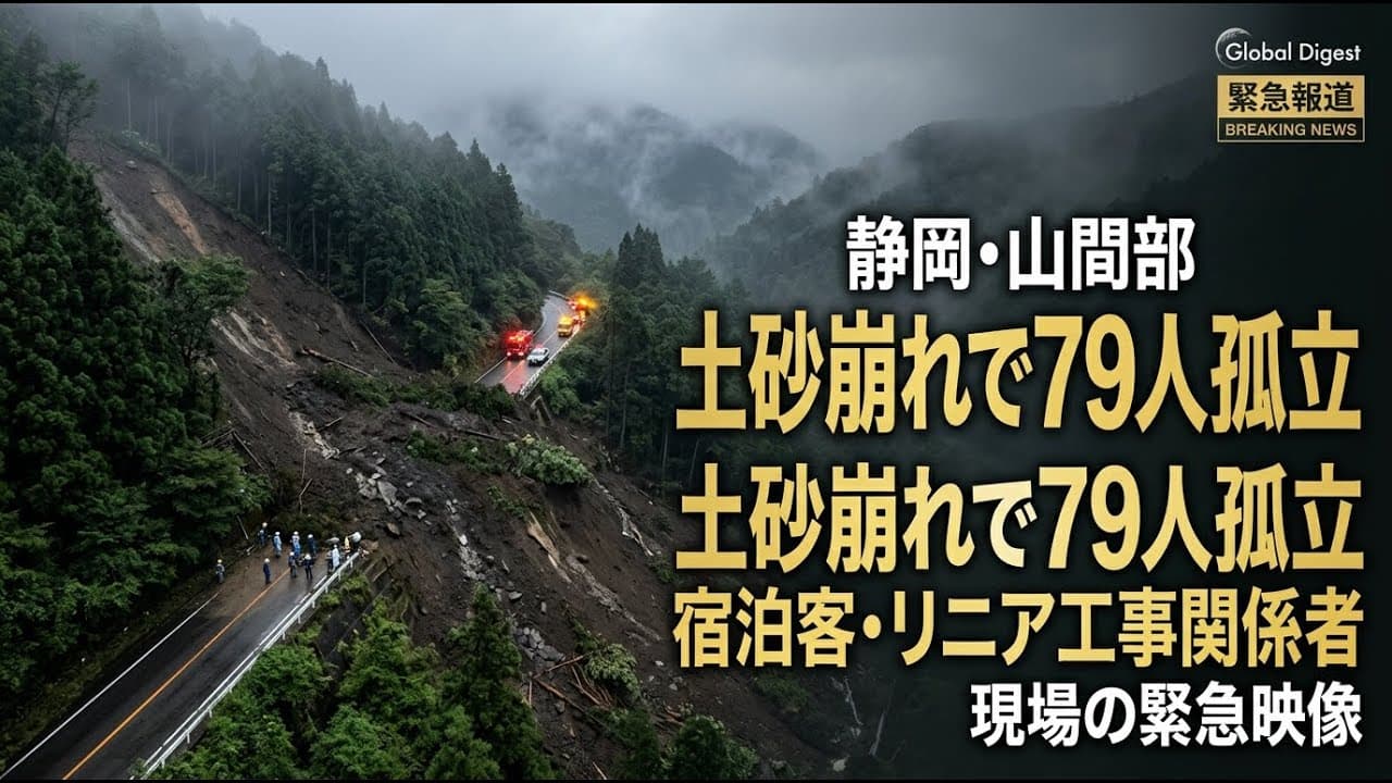 災害ニュース: 静岡の山間部で土砂崩れ 宿泊客やリニア工事関係者ら79人が孤立