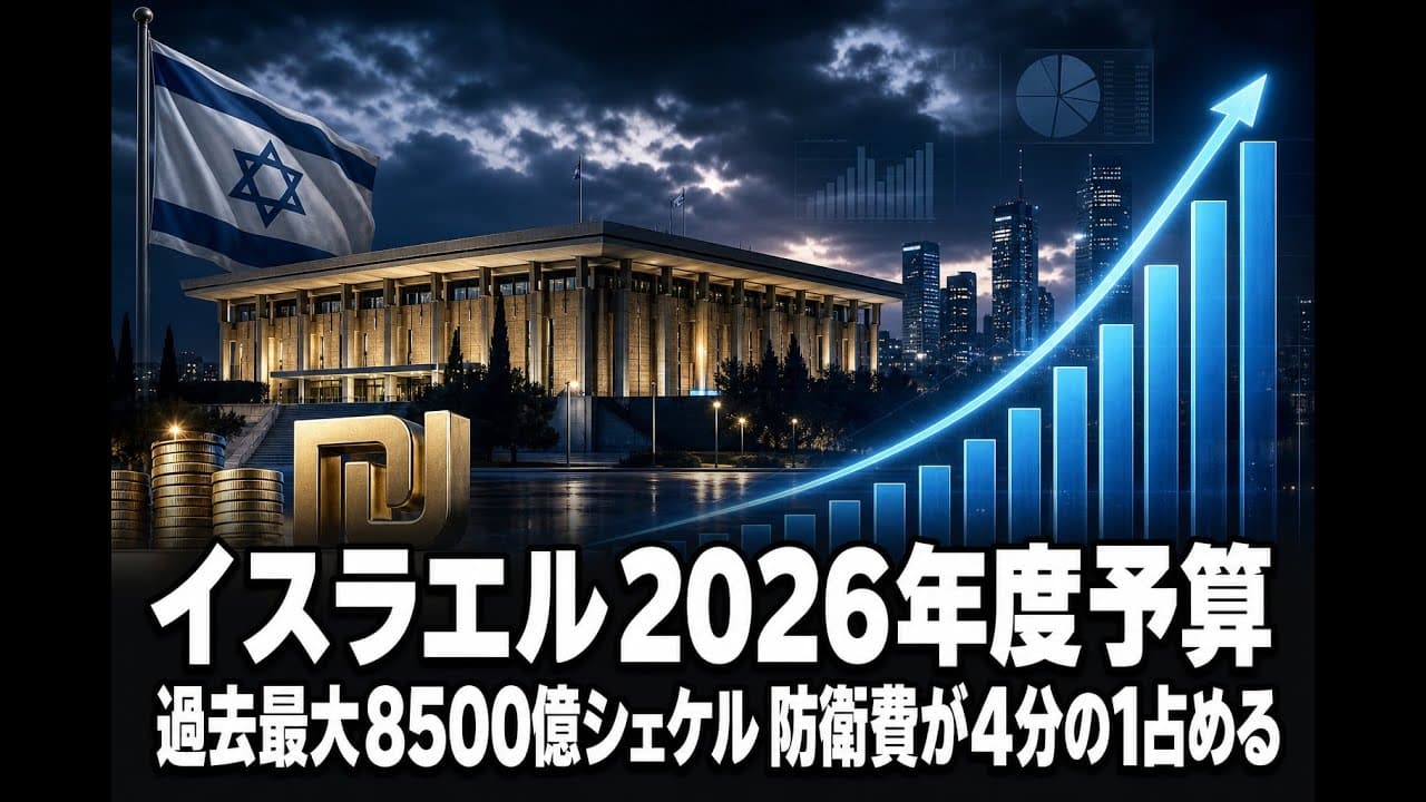 経済ニュース: イスラエル2026年度予算 過去最大8500億シェケル 防衛費が4分の1占める
