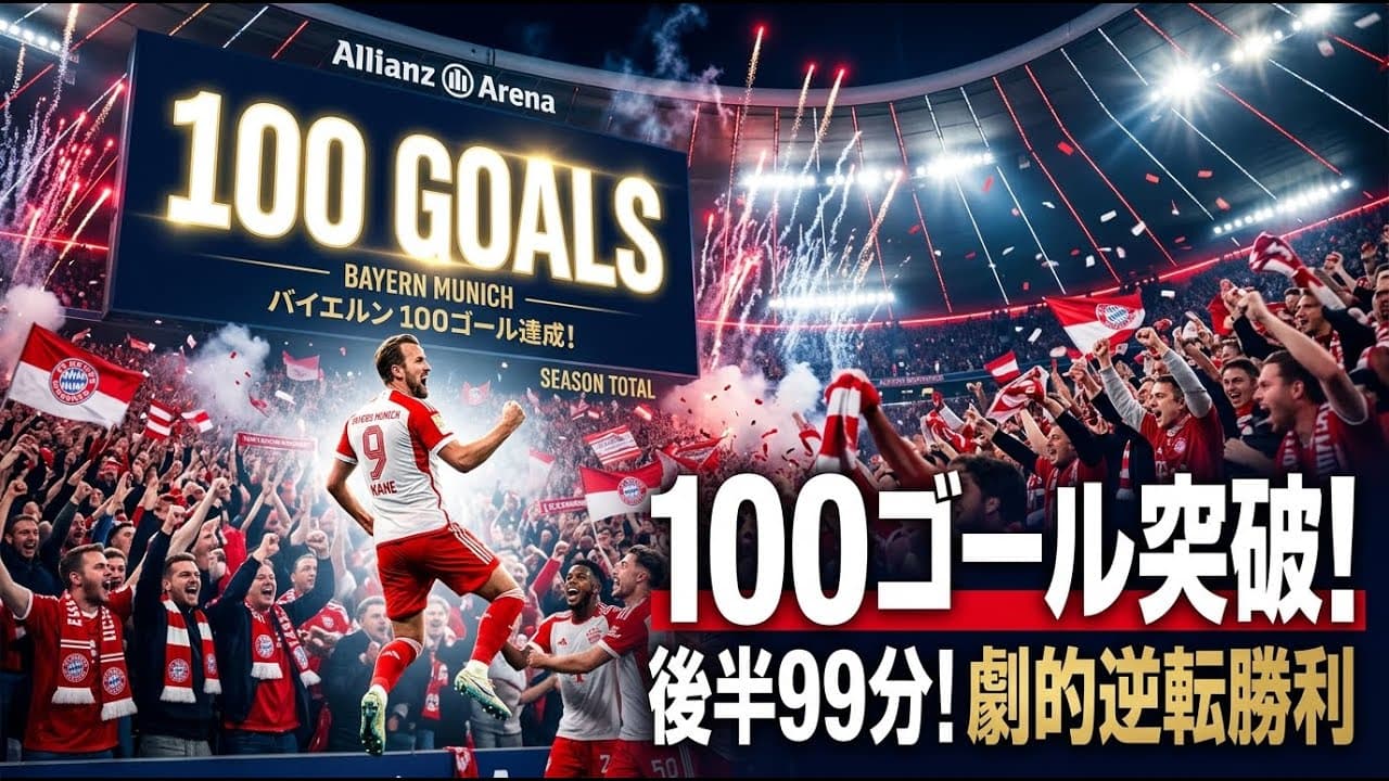 スポーツニュース: 驚愕の100ゴール突破！バイエルンが後半99分の劇的逆転勝利