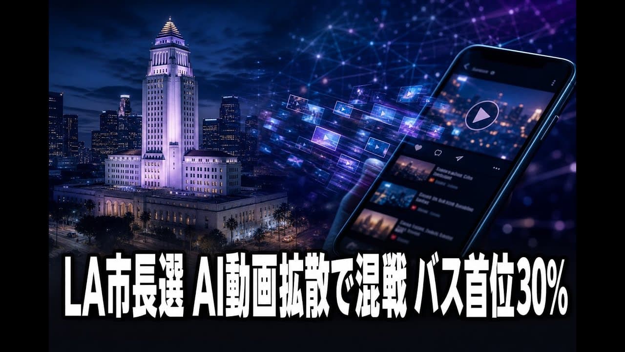 政治ニュース: LA市長選 AI動画拡散で混戦 バス首位30%