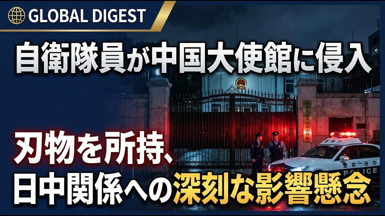 社会ニュース: 自衛隊員が中国大使館に侵入し刃物を所持、日中関係への深刻な影響懸念