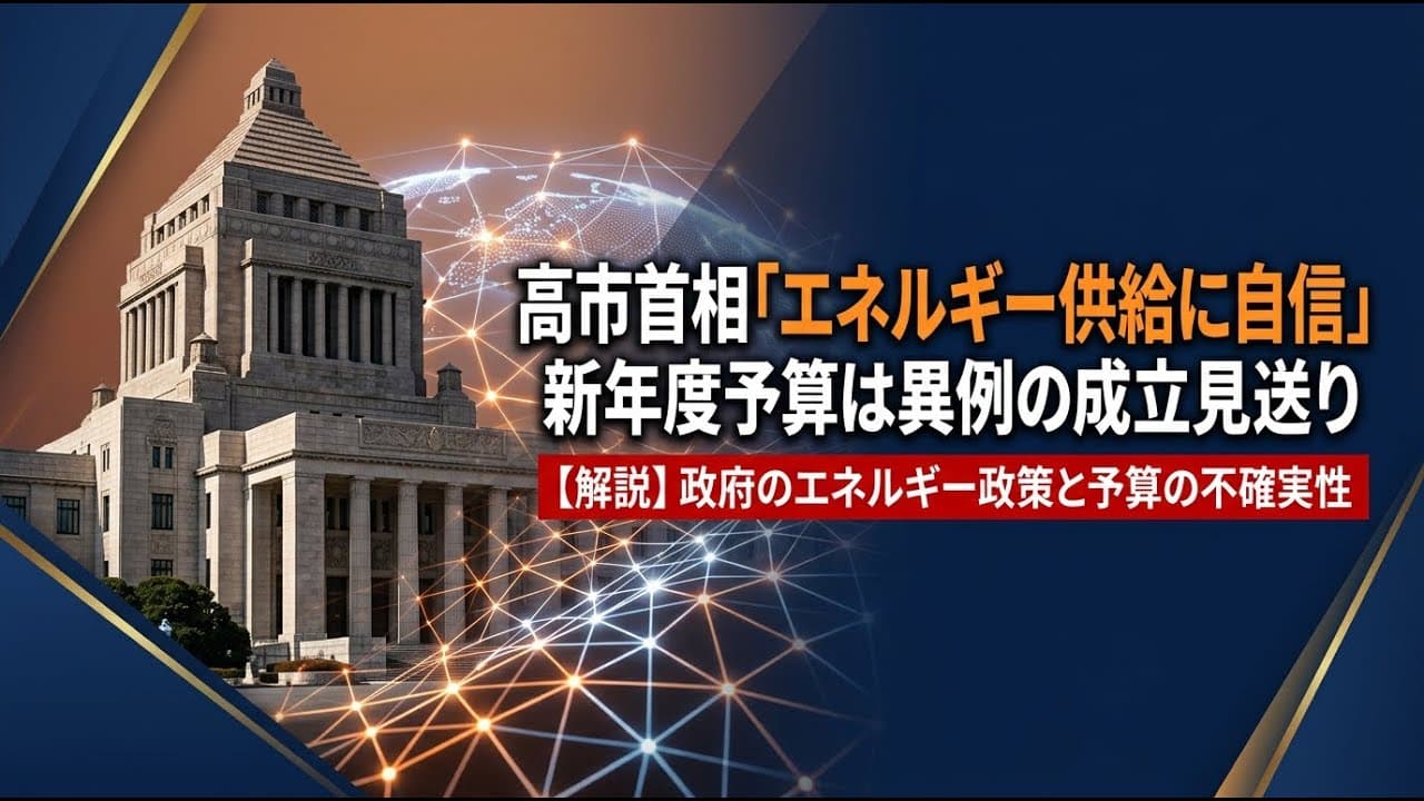 政治ニュース: 高市首相「エネルギー供給に自信」も、新年度予算は異例の成立見送り