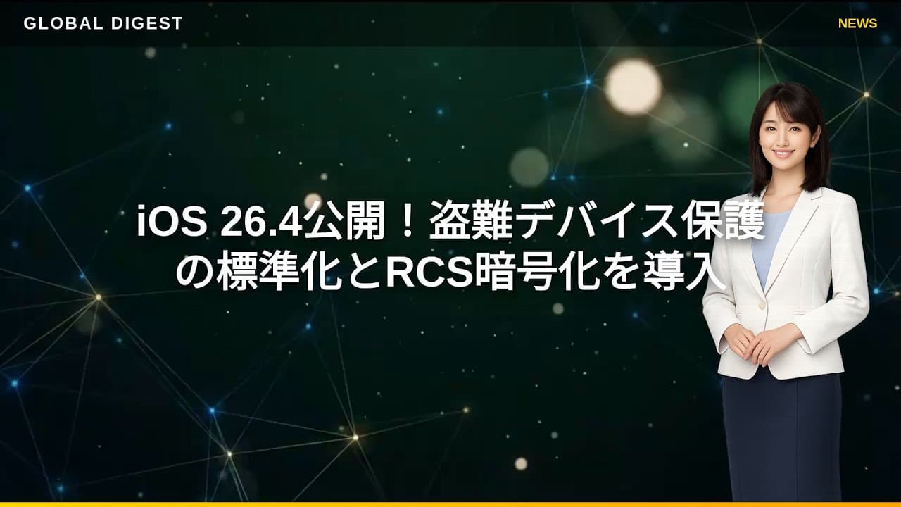 テクノロジーニュース: iOS 26.4公開！盗難デバイス保護の標準化とRCS暗号化を導入
