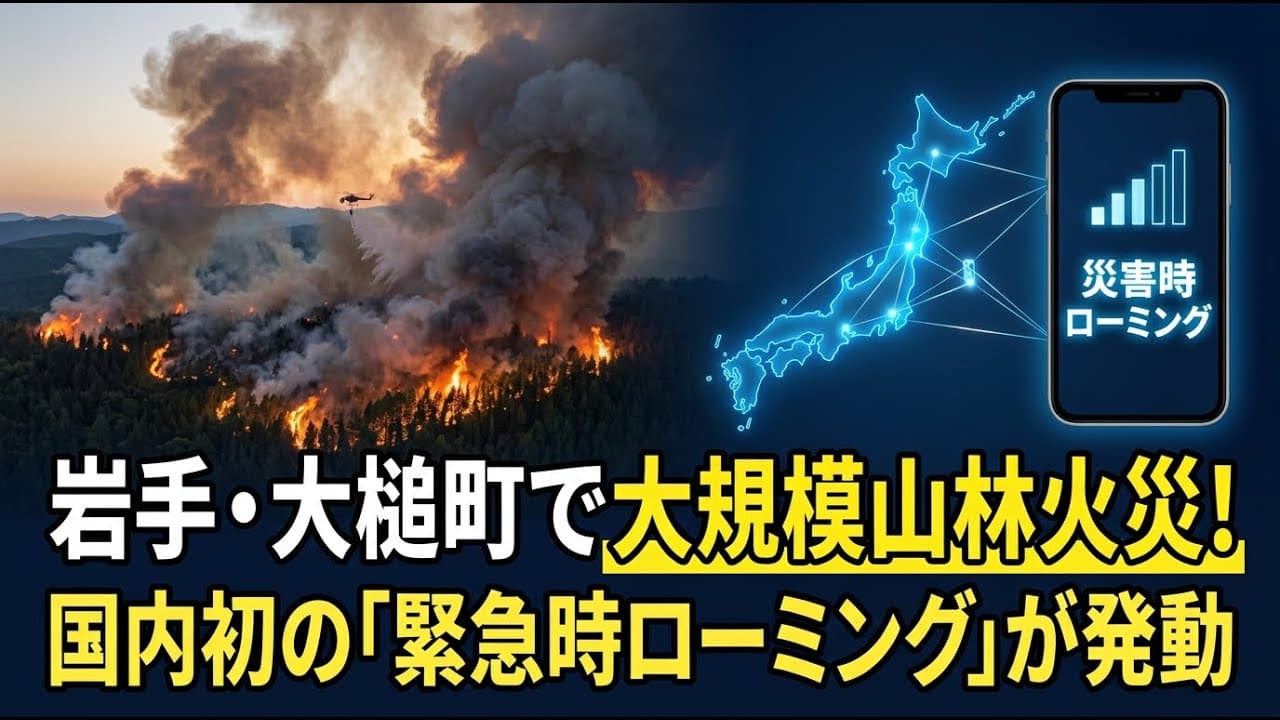 災害ニュース: 岩手・大槌町で大規模山林火災！国内初の「緊急時ローミング」が発動