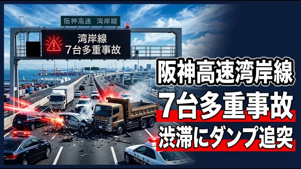 交通ニュース: 阪神高速湾岸線で7台絡む多重事故 渋滞の列にダンプが追突