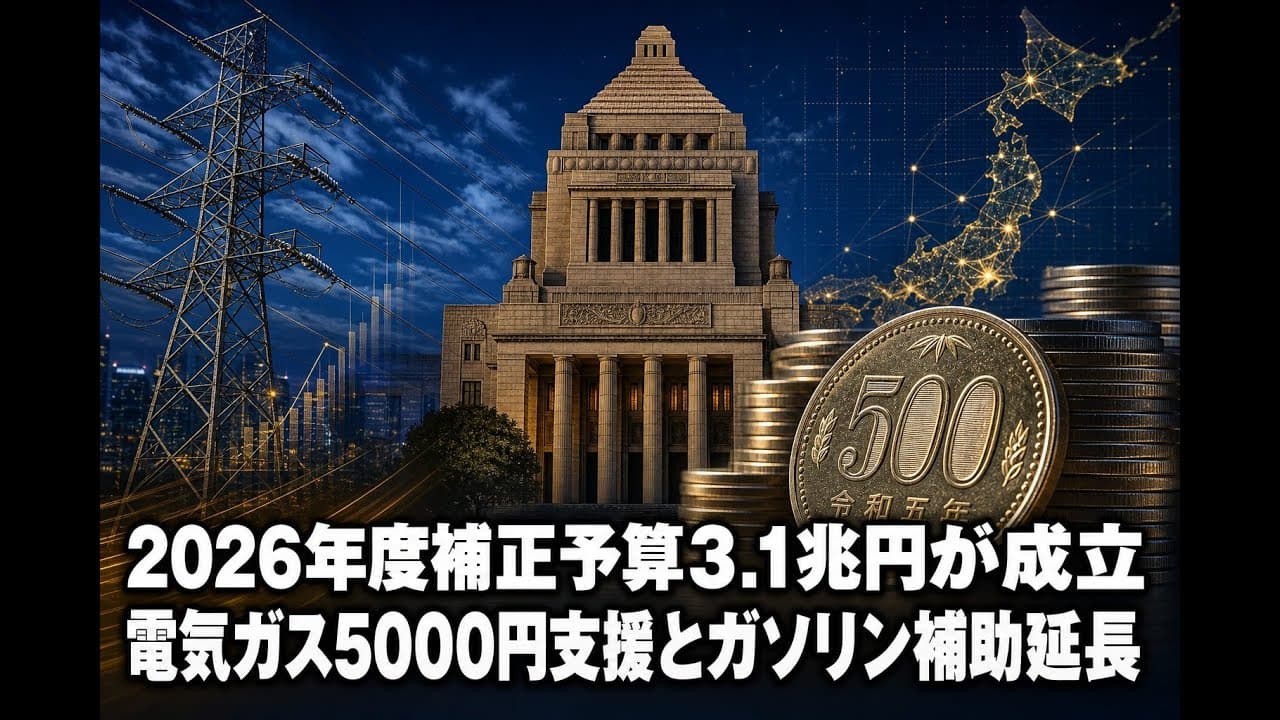 政治ニュース: 2026年度補正予算3.1兆円が成立 電気ガス5000円支援とガソリン補助延長