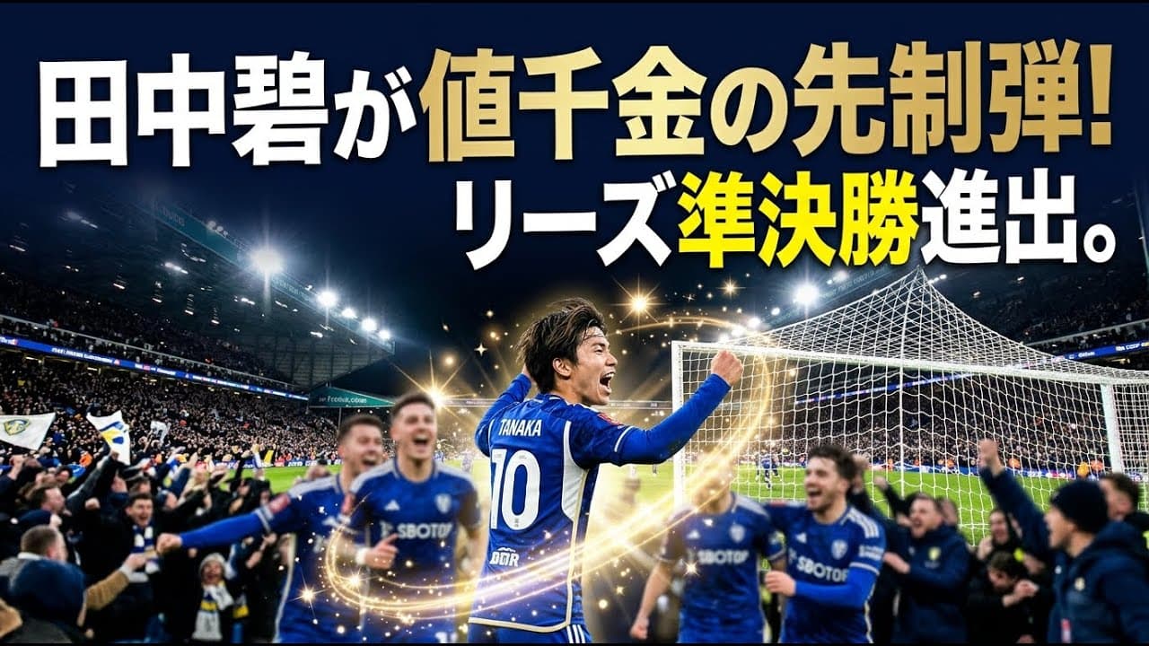 スポーツニュース: 田中碧がFA杯で値千金の先制弾！リーズが死闘を制し準決勝進出