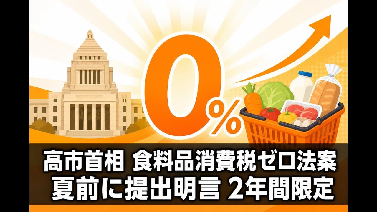 政治ニュース: 高市首相 食料品消費税ゼロ法案 夏前に提出明言 2年間限定